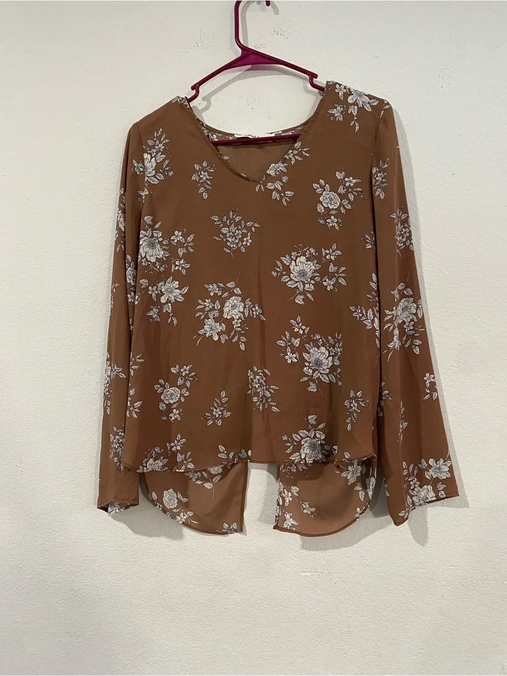 Alice Blue Brown Floral V-Neck Long Sleeve Blouse